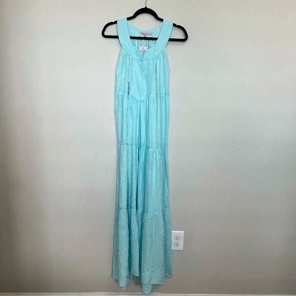 NWT Calypso Silk Tiered Maxi Dress Size Small Color Baby Blue - Picture 1 of 4